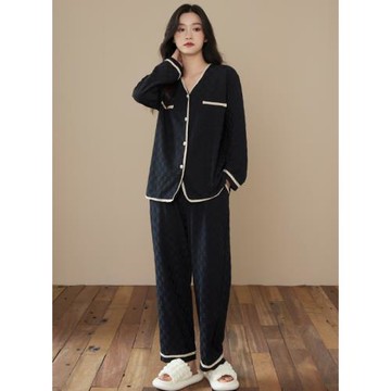 睡衣女春秋季長袖純棉開衫高級感小香風提花氣質家居服可外穿套裝