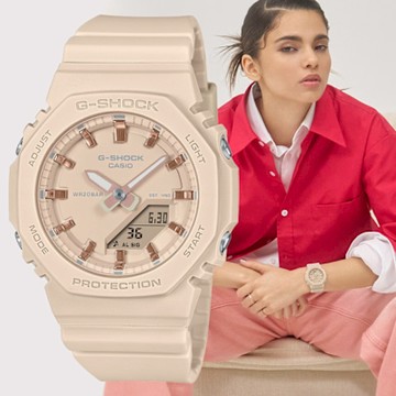 CASIO 卡西歐 G-SHOCK WOMEN 八角形 玫瑰金時標 雙顯錶 女錶 GMA-P2100M-4A