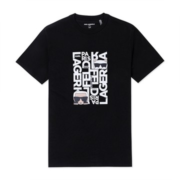KARL LAGERFELD 老佛爺 熱銷印刷文字純棉圖案短袖T恤-黑色
