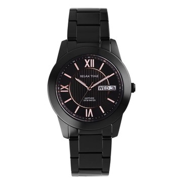 Relax Time 紳士系列 時尚羅馬字 星期 日期 顯示 中性錶款-玫瑰金-男錶(RT-102-3)44.6mm