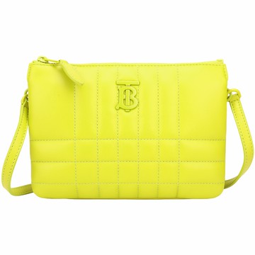 BURBERRY 巴寶莉 Lola TB字母絎縫羔羊皮雙層斜背包(黃綠色)