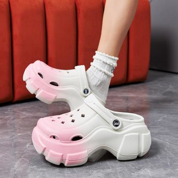 日本進口MUJIE洞洞鞋厚底松糕沙灘涼鞋半拖鞋外穿小個子高跟鞋