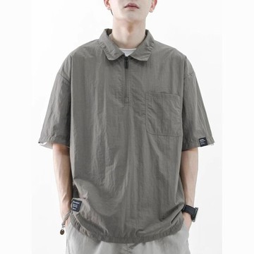 肌理 極簡設計冰絲速幹半拉鍊POLO衫男大碼襯衫襯衣服t恤上衣涼感1/2件 透氣 涼感上衣 薄款短袖 男生短袖 T恤 短