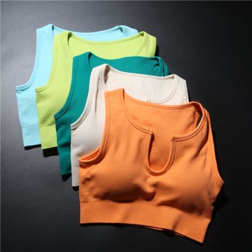 歐美靚色運動內衣女 防震聚攏無鋼圈羅紋跑步瑜伽文胸訓練上衣bra