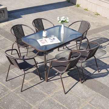 戶外桌椅帶傘組合庭院露天花園桌椅三件套家用室外休閑陽臺小桌椅[DD050209]