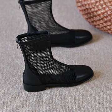 大碼粗跟涼靴女夏41一43低跟網靴鏤空靴平底涼鞋夏季薄款馬丁靴40