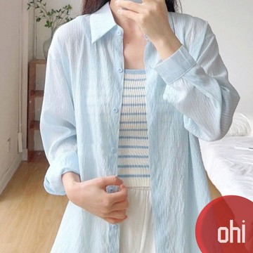 【ohi】薄款長袖防曬襯衫 寬鬆慵懶風開衫 女生襯衫 長袖襯衫 襯衣 長袖上衣 女裝 GSXA22