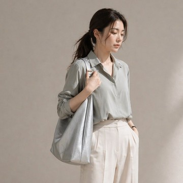 ANNA DOLLY 慵懶大容量荔枝紋肩背包 側背包 A4可放 通勤包 銀色