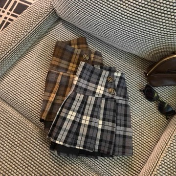 ♡ 𝑪𝒉𝒊𝒄 𝒖 ♡美式復古學院風撞色格子半身裙百搭a字裙女秋冬季氣質百褶裙短裙