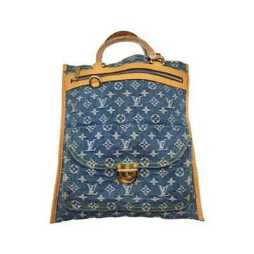 【二手精品 9.8成新】LV  Monogram Denim Flat Shopper 丹寧手提托特包(更換植鞣革) 編號L266