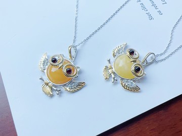 波羅地海 天然蜜蠟琥珀 血珀 溫潤光澤 貓頭鷹 甜美童趣 幸福