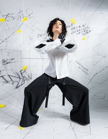 雙袖解構短版襯衫