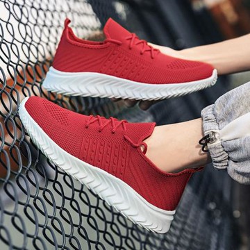 透氣網布鞋男鞋夏季休閑運動鞋韓版潮流老爹板鞋男士跑步潮鞋紅色
