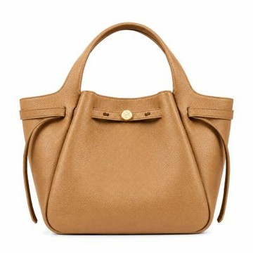 TORY BURCH ROMY 荔枝紋皮革束帶繩手提/斜背兩用托特包(小/提拉米蘇)