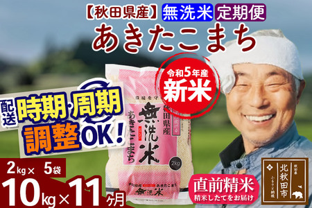 《定期便11ヶ月》＜新米＞秋田県産 あきたこまち 10kg(2kg小分け袋) 令和5年産 配送時期選べる 隔月お届けOK お米 おおもり