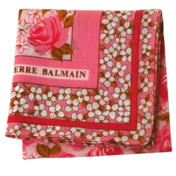PIERRE BALMAIN 優雅繽紛玫瑰花字母LOGO圖騰小帕巾(粉紅系/42CM)