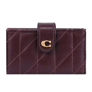 COACH CAO12 C LOGO絎縫皮革扣式卡片收納包.深紫紅