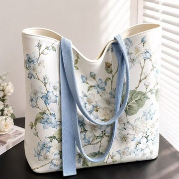 現貨👜清新茉莉手提袋 新款大容量手提袋 敞口款時尚ins百搭手提袋 大容量通勤 時尚手提包 手繪帆布包 加厚耐磨帆布