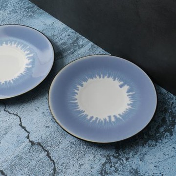 【某牌 孤品】釉下彩藍色平盤【高端 新骨瓷】創意流韻系列菜盤子