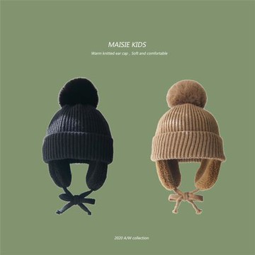 保暖加絨針織中大童秋冬護耳帽