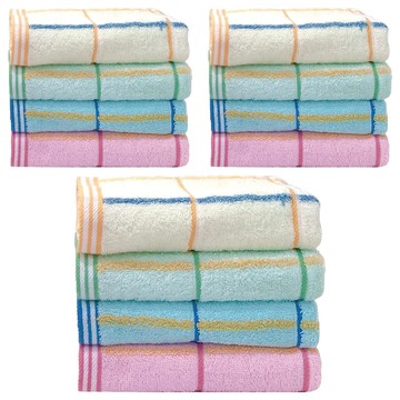 OK-PO-LO 好馬牌 台灣製造格紋緞帶毛巾  12條  黃色 + 綠色 + 藍色 + 粉色