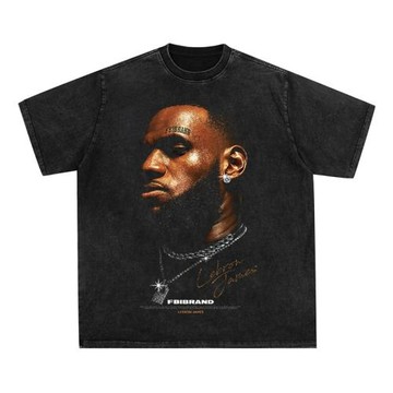LBJ james美式小領口水洗做舊重磅純棉詹姆斯vintage潮男短袖t恤