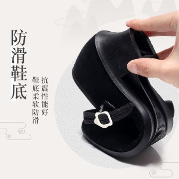 新款中跟夏季女舞蹈考級黑跟鞋民族舞蹈鞋外穿透氣高跟軟底專業