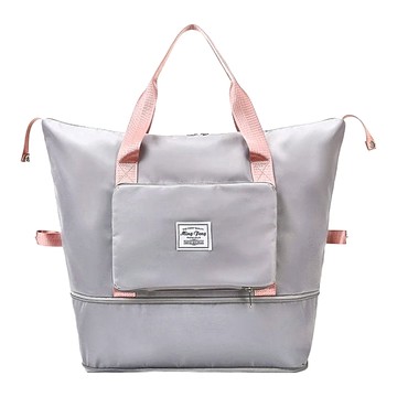 加大可折疊收納手提行李包 尼龍材質 大容量 防水防刮 可掛行李箱  質感粉灰  55 x 21 x 30cm