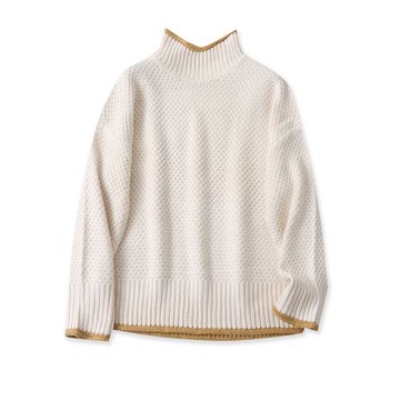 外貿日單秋冬季女裝毛衣立領寬松顯瘦洋氣百搭撞色拼接保暖針織衫