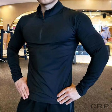 【臺灣出貨】半拉鍊訓練服男長袖t恤健身彈力速乾透氣修身顯肌肉運動POLO衫秋運動T恤男生運動上衣秋季健身衣