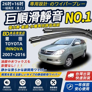 【INNOVA 撥水劑專用雨刷】專為鍍膜玻璃研製 含水蠟 矽膠鍍膜 2007~2016 26+16吋 軟骨雨刷 靜音雨刷