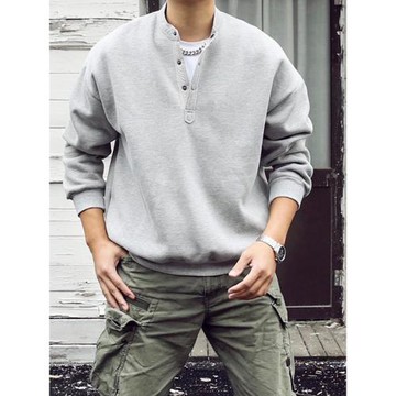 倉石一樹亨利領衛衣男2025年春秋季美式復古亨利衫男士薄款上衣服