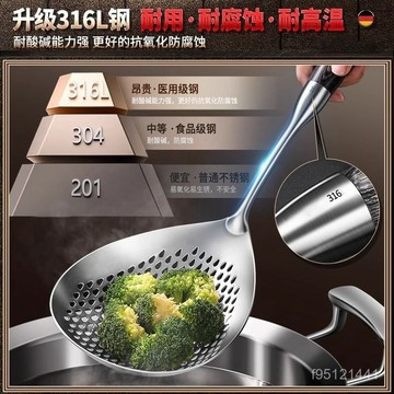 【優選】德國316不銹鋼撈麵勺撈勺油漏勺家用廚房網漏加厚加寬加大漏勺 OZFQ