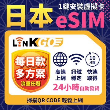 【LinkGO】日本eSIM 5~10天多組合 每日流量款 5G/4G高速 多電信 北海道 東京 大阪 神戶 白鑽卡