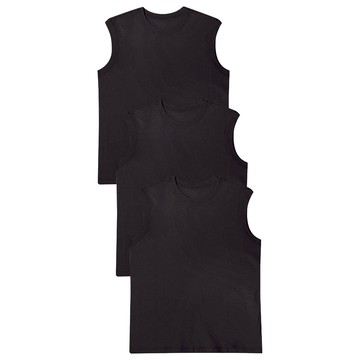 Base Alpha 經典男女通用透氣純棉無袖T恤 3件組  XL  黑色