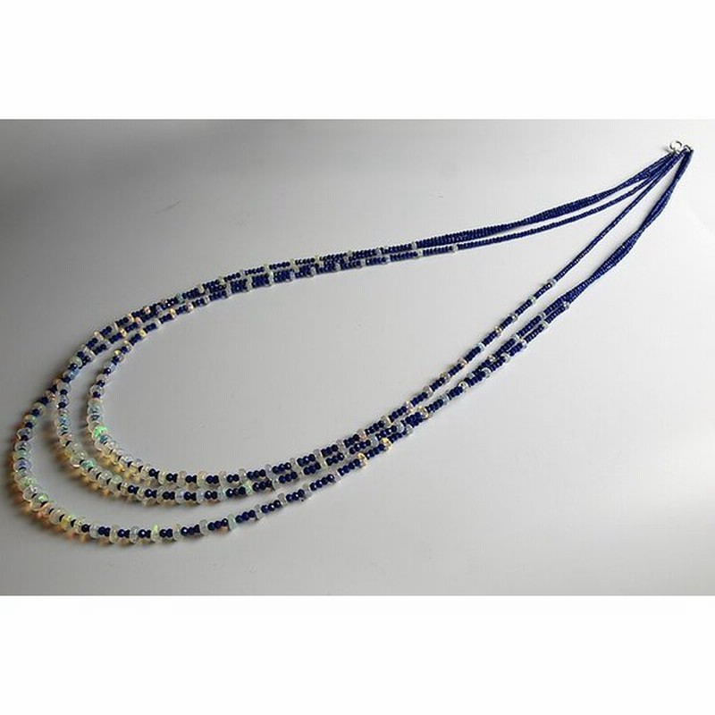 天然石オパールとラピスラズリの三連ネックレス