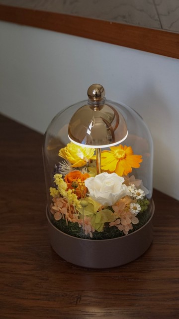 玻璃盅罩 LED 觸控永生花燈 - 暖陽小花園