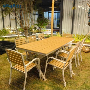 免運 戶外桌椅組合 庭院桌椅 戶外桌椅庭院花園休閑防腐木長桌子防水防曬商用露天室外塑木桌椅 可開發票 全館五折 工廠現貨直銷 新品特價 b8311