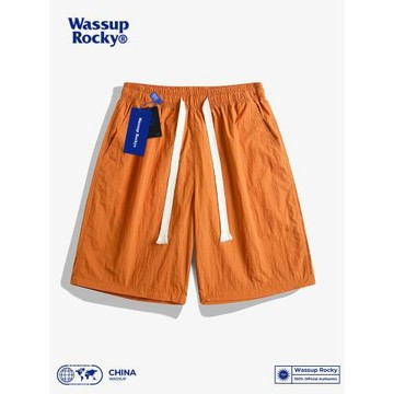 WASSUP美式簡約純色冰絲休閑短褲沙灘褲夏季潮牌速干情侶款五分褲