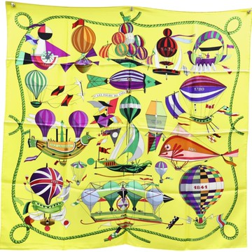 HERMES 愛馬仕 黃色 Les Folies du Ciel Scarf 90 絲綢 絲巾 【二手名牌BRAND OFF】