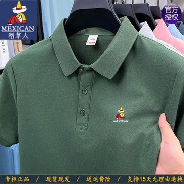 稻草人純棉男士短袖polo衫夏季2025新款刺繡翻領t恤純色體恤上衣