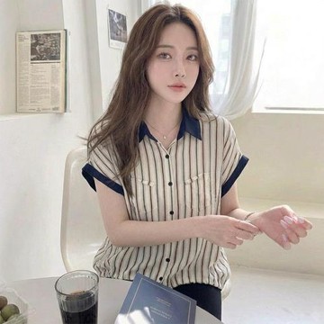 【10衣綾】百搭撞色直條紋棉麻襯衫上衣(百搭/棉麻/上衣/KDTY-2613)