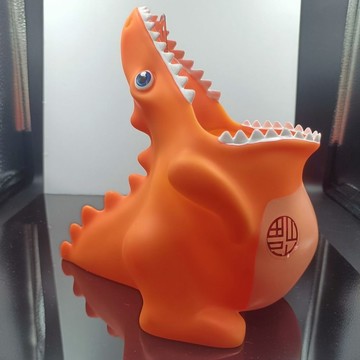 🐉 【桔色福字小火龍桌面垃圾桶】 創意花盆兩用桶 家用耐摔方便清潔紙簍｜可愛造型可當花盆 一物多用不佔空間