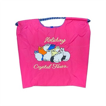 日本 日系刺繡大容量購物袋-粉色貓貓 約33x39cm (JN1192)