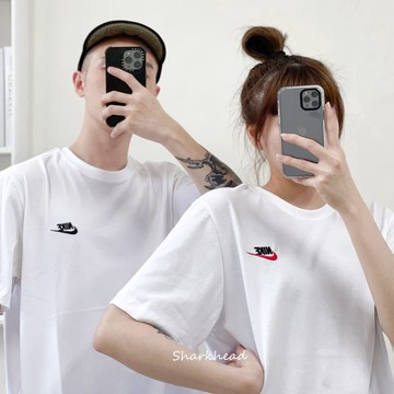 【Sharkhead】現貨 Nike Logo 短t 刺繡 黑 白 黑白 奶茶 AR4999-101 013 短袖 素T