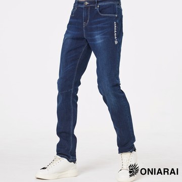 BLUE WAY 鬼洗 ONIARAI - 男款 755新天絲打摺彈性中低腰丹寧小直筒褲(深藍)