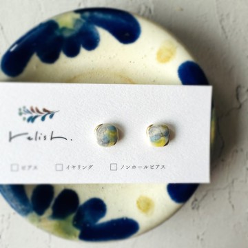 淡雅色彩 金繼 陶器 耳環 耳夾 無耳洞耳夾 方形 小巧 精緻 金色 黃色 淺藍色 紫色 白色