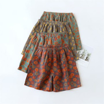 復古風夏季女士紗布純棉睡褲短褲薄款可外穿寬松夏天沙灘褲家居褲