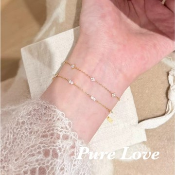 Pure Love樂芙 / 正韓 銀飾【S925純銀】B0925簡約通體純銀鋯石點點纖細手鏈 / 金