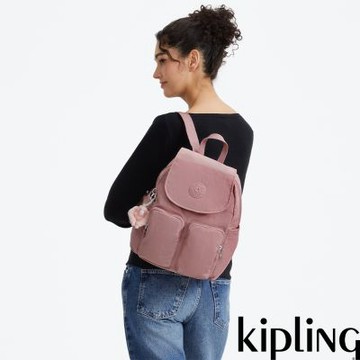 『猴子包』Kipling 柔霧粉掀蓋多袋收納後背包-CITY POCKET S